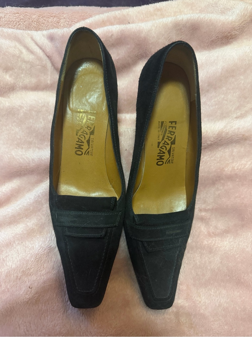 Salvatore Ferragamo Black Suede Women's Square-Toe Pumps